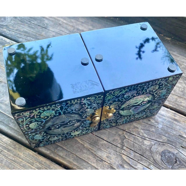 Late 20th Century Hollywood Regency Style Black Lacquer & Abalone Jewelry Cabinet For Sale - Image 11 of 13