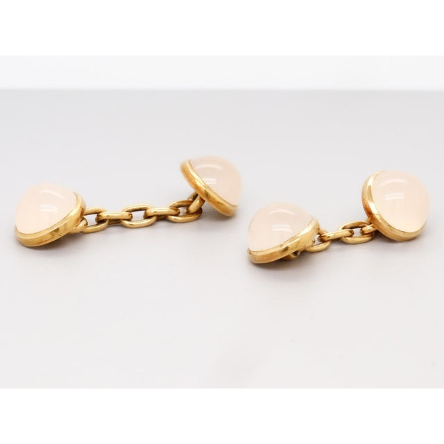 Mid 20th Century Vintage 18k Gold & Moonstone Cabochon Cufflinks For Sale - Image 5 of 11