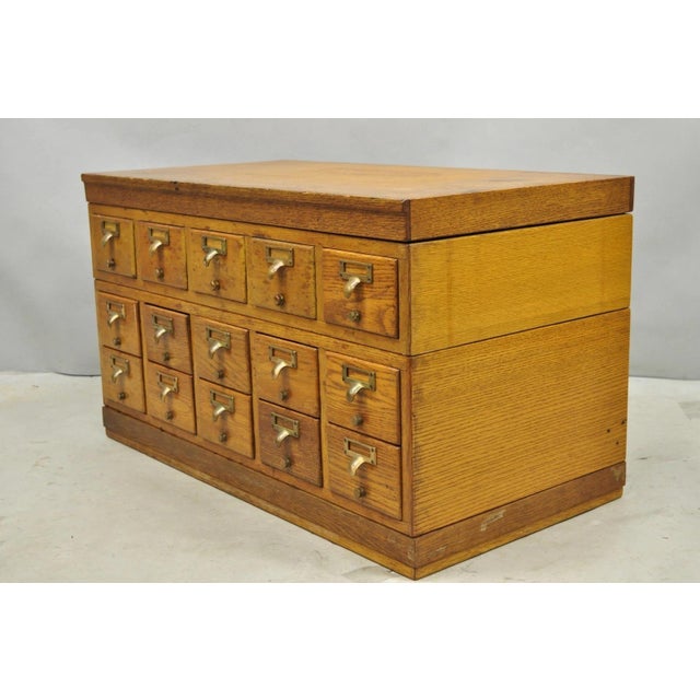 Arts & Crafts Antique Arts & Crafts Library 15 Drawer Mission Oak Stacking Card File Cabinet For Sale - Image 3 of 18