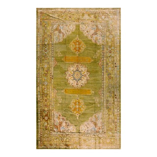 Terrific Green Color With Medallions Design Antique Turkish Angora Oushak Rug For Sale