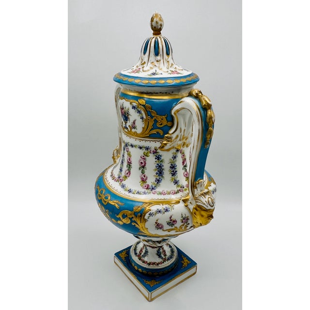 Antique French Sevres Style Porcelain Double Handled Urn For Sale - Image 5 of 16