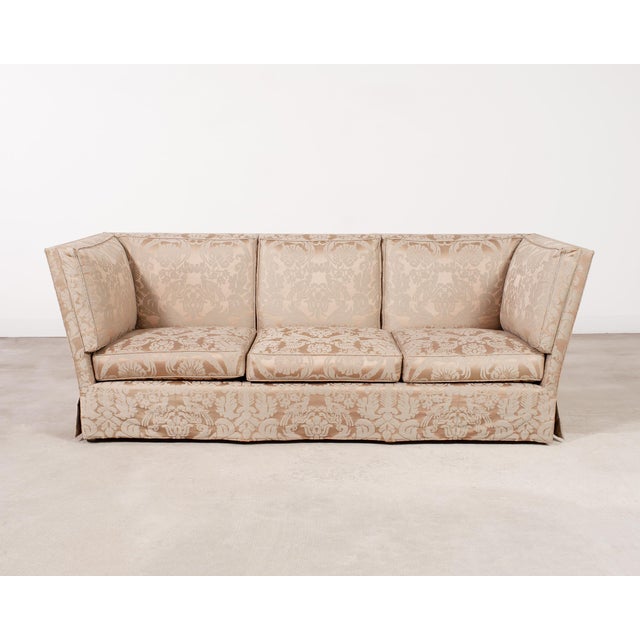 Donghia Shelter-Arm Sofa Fortuny Style Damask Champagne Fabric For Sale - Image 9 of 18