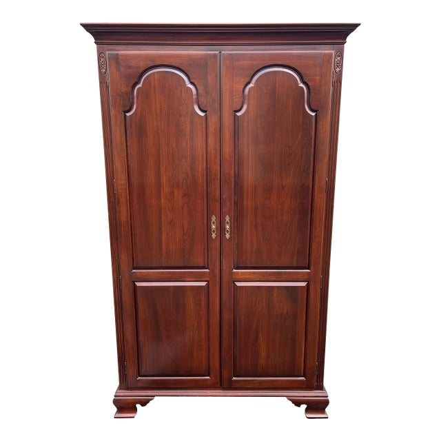 1980s Ethan Allen Georgian Court Cherry Bedroom Clothing Armoire Wardobe For Sale