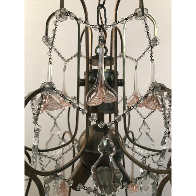 Vintage Chandelier with Pink Murano Flowers For Sale - Image 4 of 8