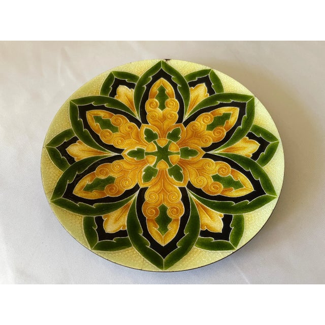 Italian hand crafted enamel on copper vide poche decorative circular tray with lustrous intricate mandala design. Solid...