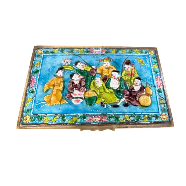 This exquisite Chinoiserie decorative box showcases traditional repousse with hand-applied enamel work on brass. Measuring...