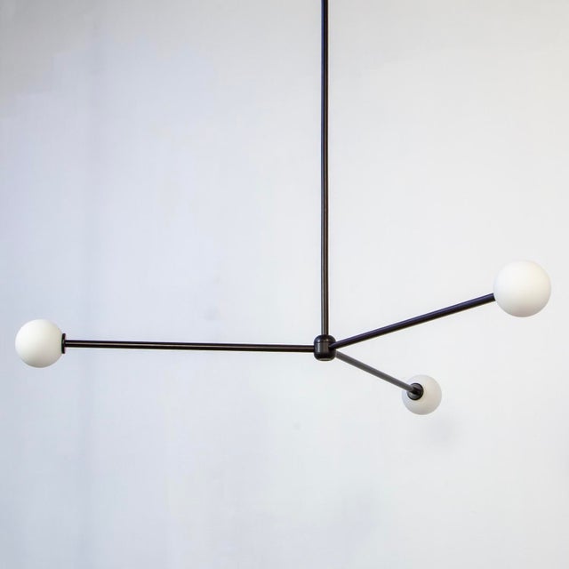 Black Globe Chandelier 3, Black, 26.5in H, 3 Inch Glass Globes, by Research.Lighting, Modern, Minimal Hanging Light For Sale - Image 8 of 9