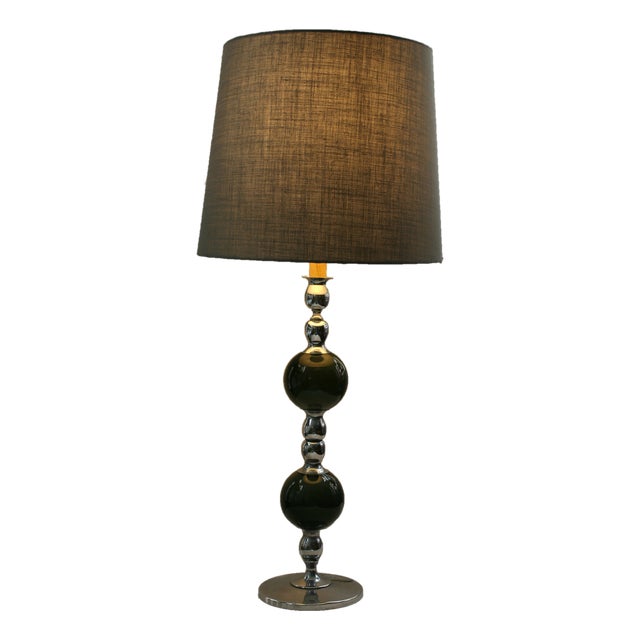 Vintage Fabric and Nickel Table Lamp, 1970s For Sale