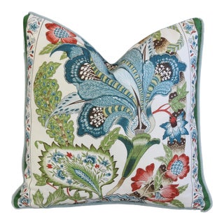 Schumacher Anjou Floral Botanical Stripe Feather/Down Pillow 17" Square For Sale