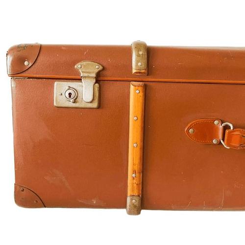 Industrial Antique Brocante Nubuck Leather Trunk, 1920s For Sale - Image 3 of 10