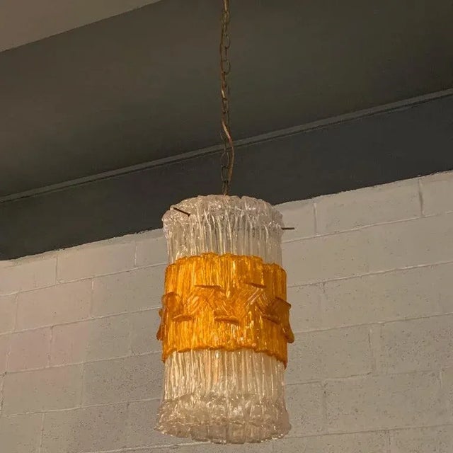 Mid-Century Modern Mid-Century Brutalist Lucite Cylinder Pendant Light For Sale - Image 3 of 8