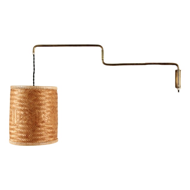 Flexible Wall Light in Brass and Cane in the style of Paavo Tynell, Denmark, 1950s For Sale