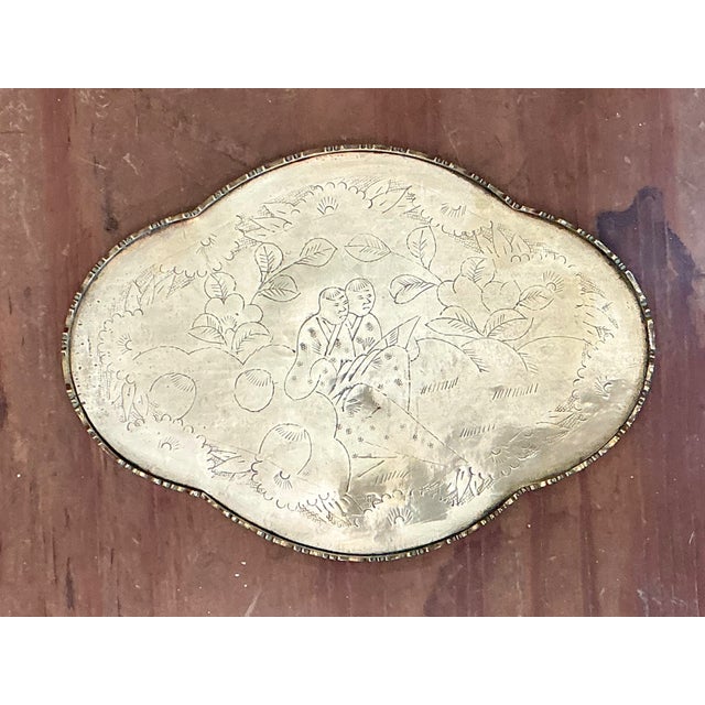 Vintage Engraved Chinoiserie Brass Tray For Sale - Image 9 of 12