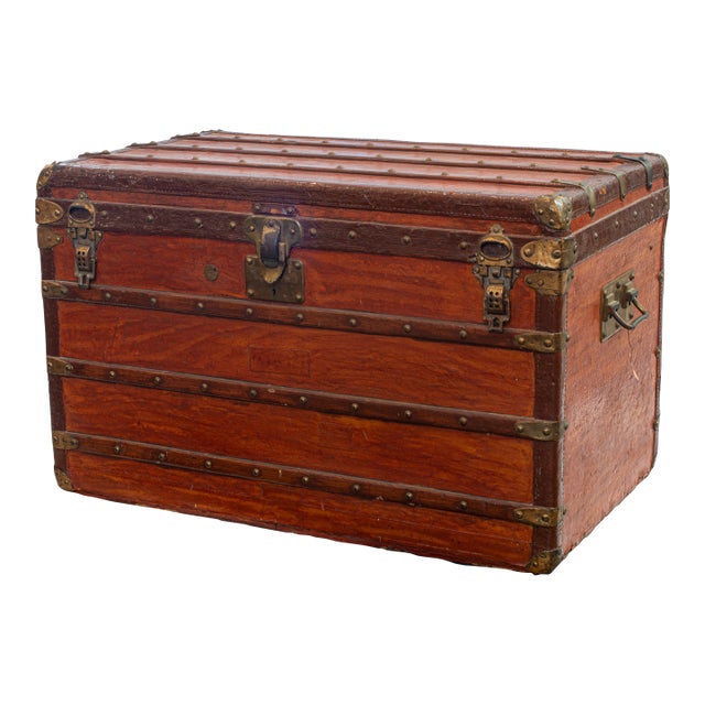 Antique Flat-Top Steamer Trunk For Sale