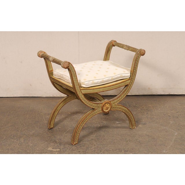 Mid 20th Century Italian Carved-Wood Curule Stool W/Cushion For Sale - Image 9 of 13