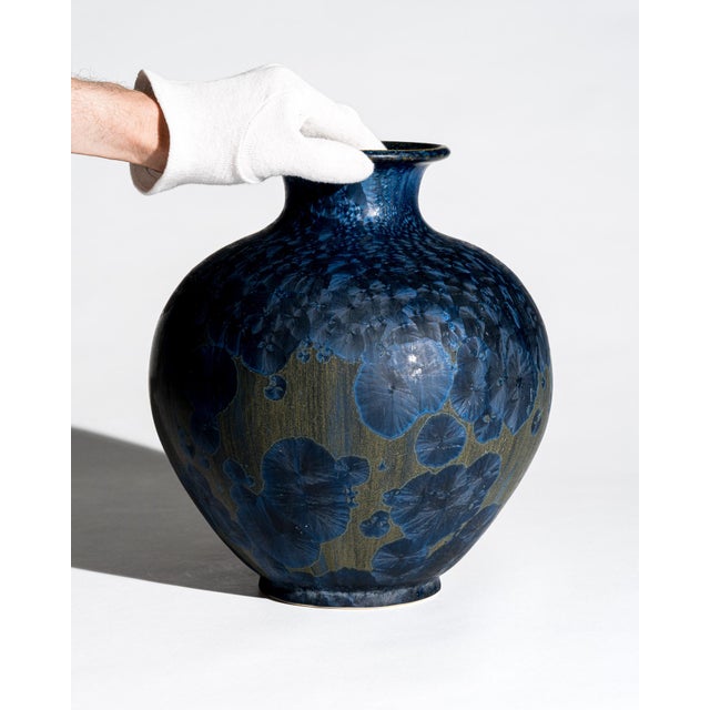 Crystalline blue ceramic vase – albert kiessling, germany, 1996 a striking studio ceramic vase with deep cobalt-blue...