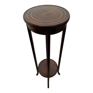 Vintage Plant Stand Round Tall Table With Shelf Chippendale Style Solid Mahogany For Sale