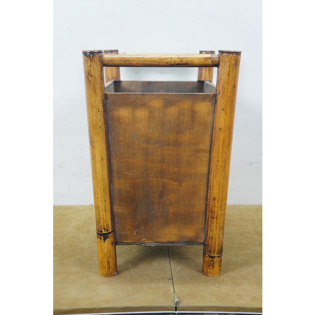Late 20th Century Boho Chic Bamboo Wicker Rattan Magazine Rack Trash Waste Bin 15" For Sale - Image 6 of 13