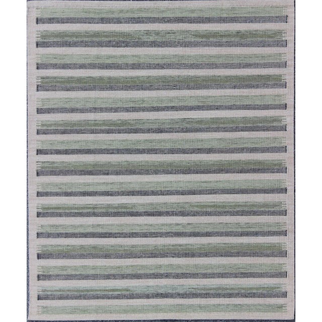 Textile Scandinavian Flat-Weave Rug by Keivan Woven Arts, Charcoal & Green 8'8 X 10'0 For Sale - Image 7 of 7