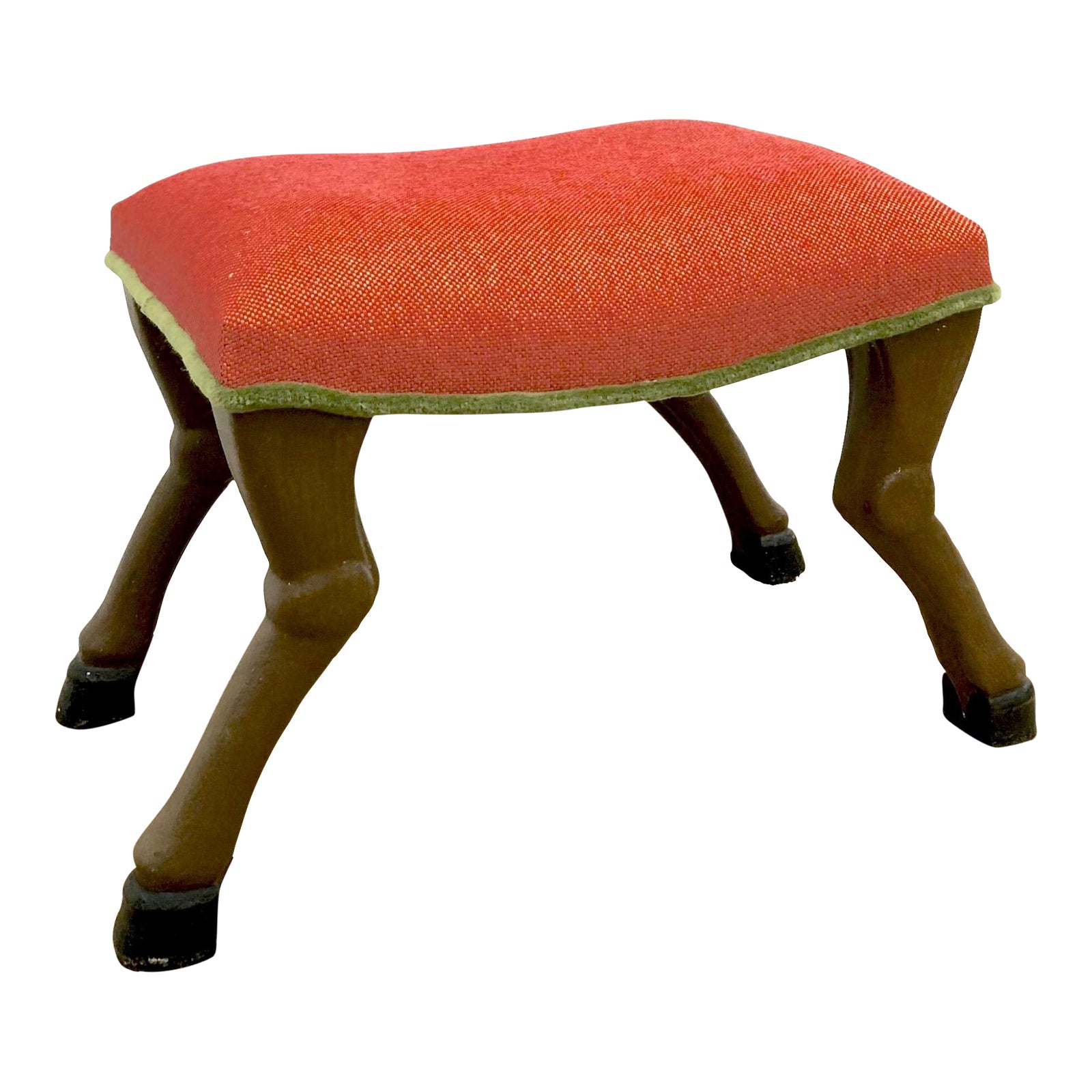 1990s Mahogany Animal Leg Stool With Brown Painted Finish and Cherry Red Upholstery Chairish