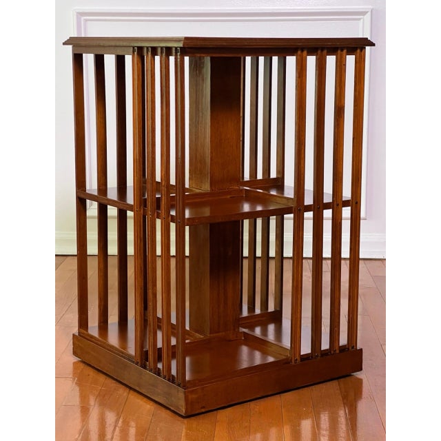 Brown 20th Century Italian Danner Style Hardwood Revolving Bookcase Table With Inlay For Sale - Image 8 of 12