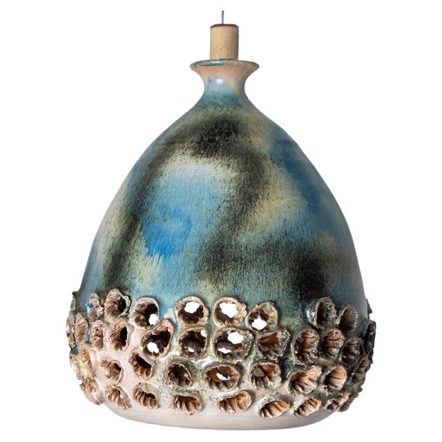 Green Blue Ceramic Pendant Light, Denmark, 1970s For Sale