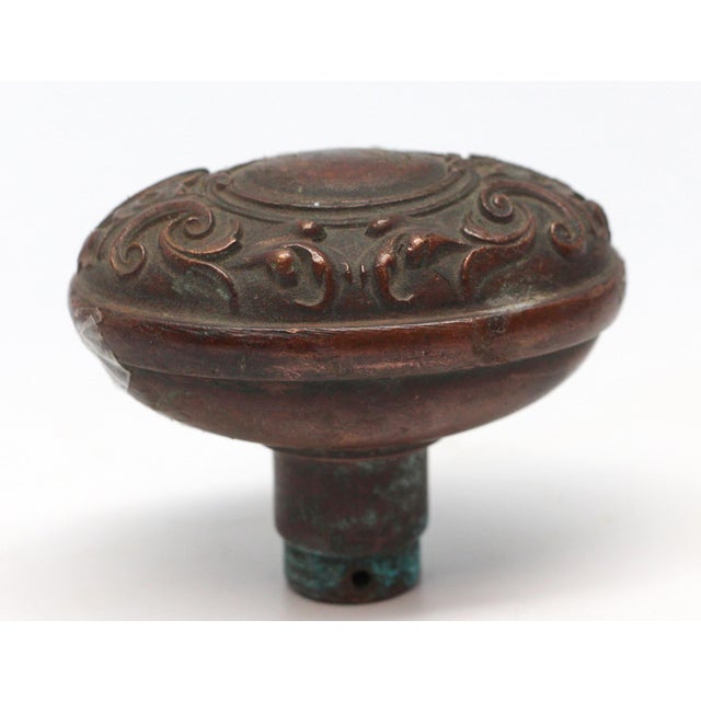 1910s Antique Bronze Yale & Towne Largo Oval Entry Door Knobs For Sale - Image 4 of 5
