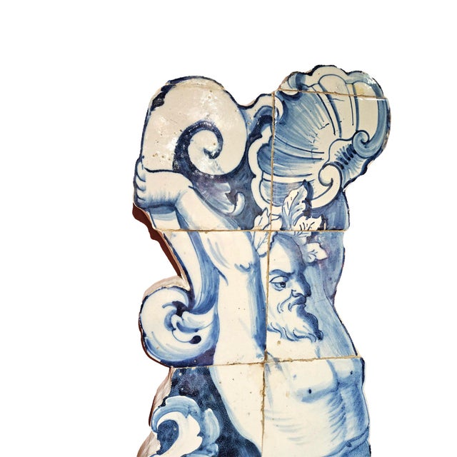 Rococo Pair of 18th-Century Portuguese Azulejo Tile Mermen For Sale - Image 3 of 8