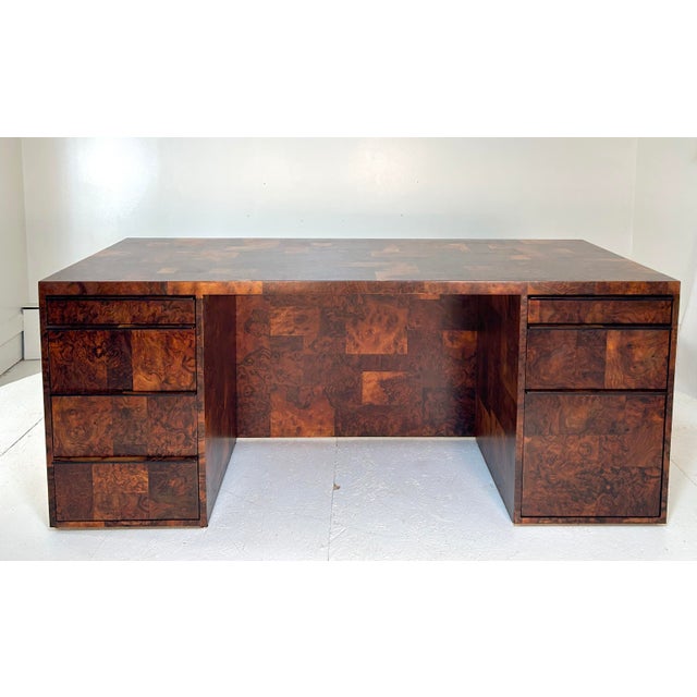 Paul Evans 1970s Paul Evans Cityscape Executive Desk in Burl Walnut For Sale - Image 4 of 16