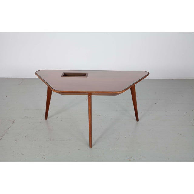 Coffee Table with Inlaid Glass Top and Copper Bowl, 1950s For Sale - Image 13 of 18