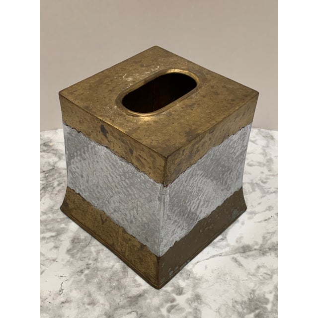 Rustic hammered brass and silver metal earthy rustic boutique tissue box cover. Artisan decor and functional accent for...