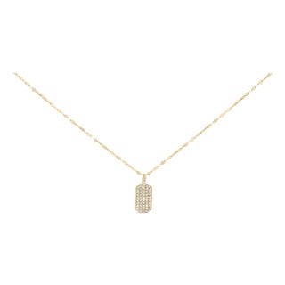 14K Yellow Gold 1/3 Cttw Diamond Dog Tag Pendant Necklaces 18" For Sale