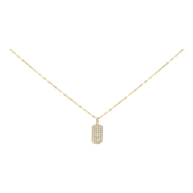14K Yellow Gold 1/3 Cttw Diamond Dog Tag Pendant Necklaces 18" For Sale