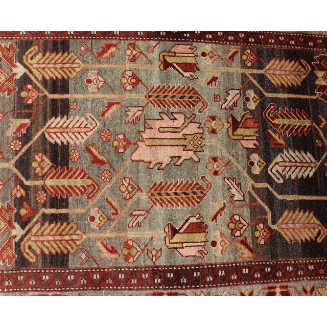 Sky Blue Antique Persian Malayer Runner With Tree Motif Design 3'8 X 13'1 For Sale - Image 8 of 14