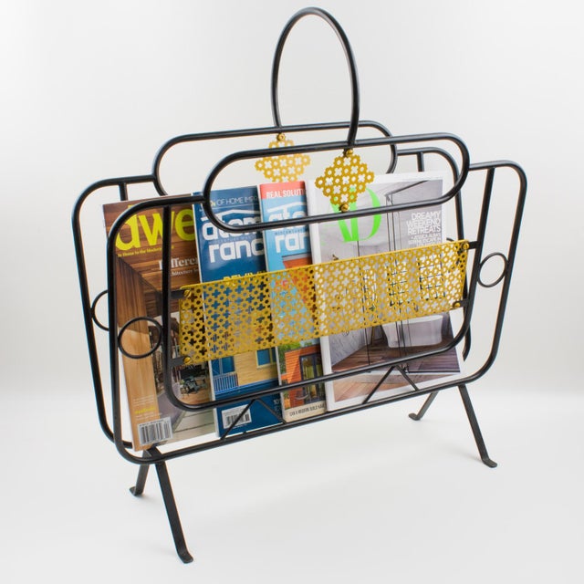 Mathieu Matégot Mid-Century Black, Yellow Lacquered Metal Magazine Holder For Sale - Image 9 of 17