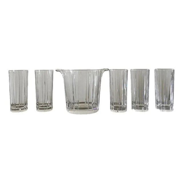 Post-Modern Clear Bar Glasses with Ice Bucket, Set of 6 For Sale - Image 17 of 17