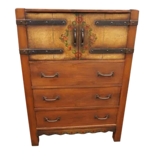 1930s Monterey Gentleman's Dresser in Smoky Maple W Floral Decoration