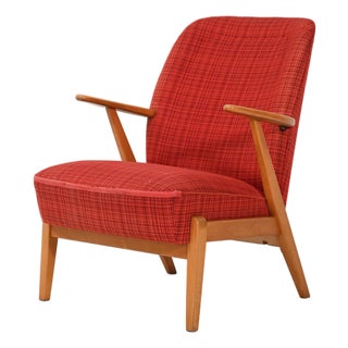 Scandinavian Armchair in Red Wool Upholstery, 1950s For Sale