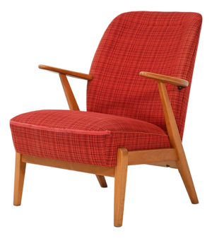 Scandinavian Armchair in Red Wool Upholstery, 1950s