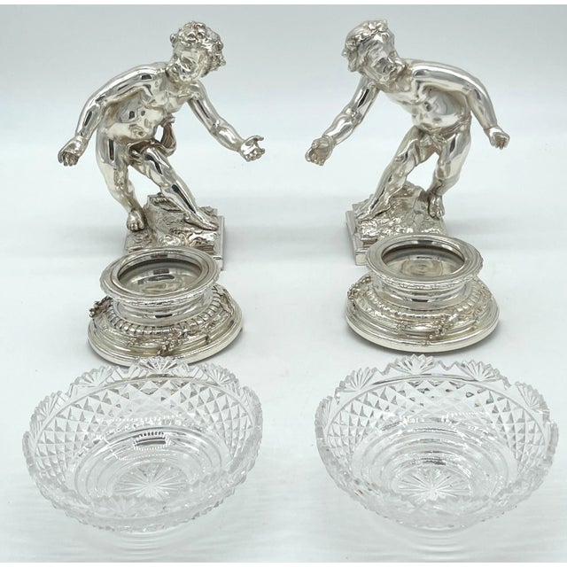 19th C. Christofle Silvered Bronze Putti & Crystal Centerpieces - a Pair For Sale - Image 10 of 12