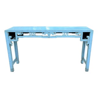 Chinese Distressed Turquoise Blue Console Table For Sale