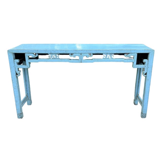 Chinese Distressed Turquoise Blue Console Table For Sale