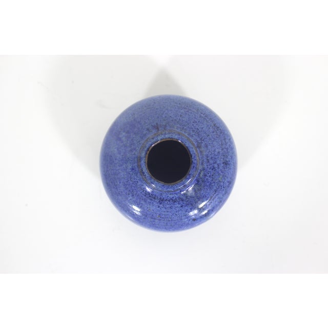 Contemporary Vintage Studio Pottery Small Bud Vase Blue Signed For Sale - Image 3 of 6