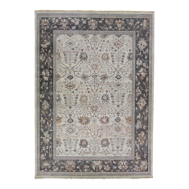 Apadana's Persian Tabriz Style Handmade Beige and Gray Wool Rug For Sale