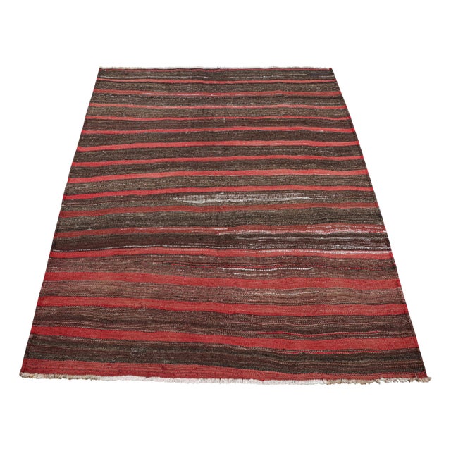 1950s Vintage Shahsavan Persian Kilim in Red and Brown Geometric Stripes - Rug & Kilim For Sale - Image 5 of 7