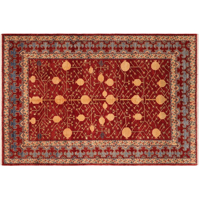 Shabby Chic Tribal Super Kazak Red/Blue Wool Rug - 6'10'' X 9'6'' For Sale - Image 9 of 10