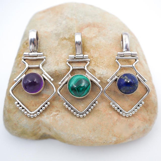 Metal Vintage Modern Amethyst Sterling Pendant For Sale - Image 7 of 7