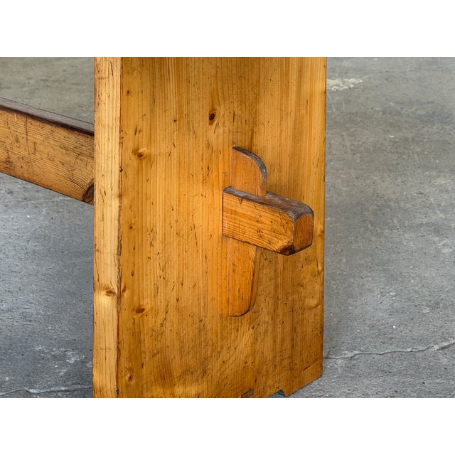 Mid-Century Modern Vintage Scandinavian Modern Pine Trestle Dining Table, 1940s For Sale - Image 3 of 11