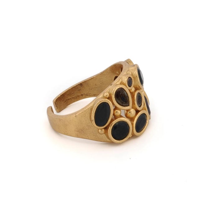 Metal Teardrop Onyx Stone & Gold Adjustable Statement Ring, Size 4 For Sale - Image 7 of 8