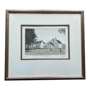 Vintage 1970’s Etching of Farmhouse Landscape Framed Artists Proof